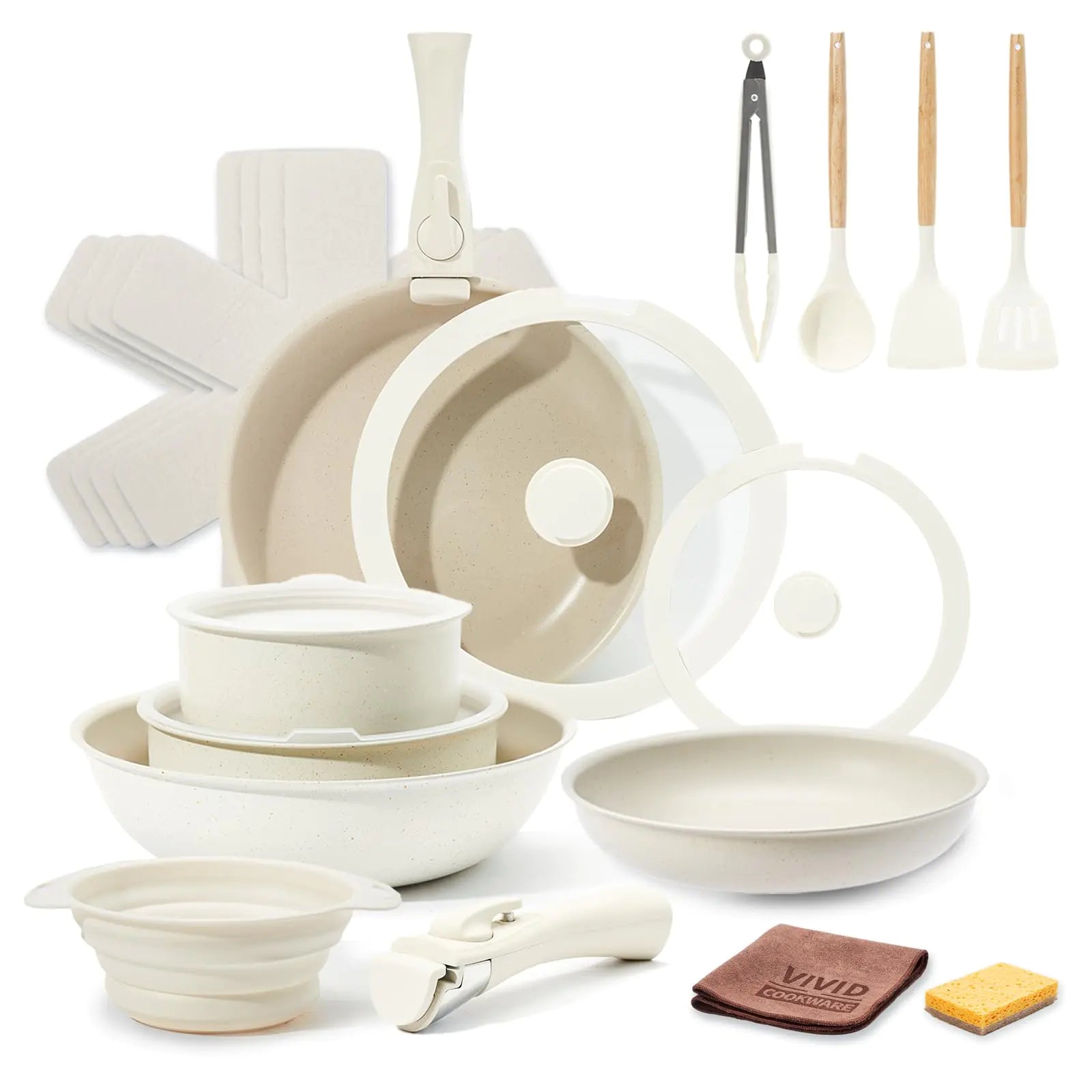 COOKWARE 22pcs Pots and Pans Set Non Stick Ceramic Cookware Set with Detachable Handle Pot Sets for Cooking Nonstick with Collapsible Dish Basin Oven Safe